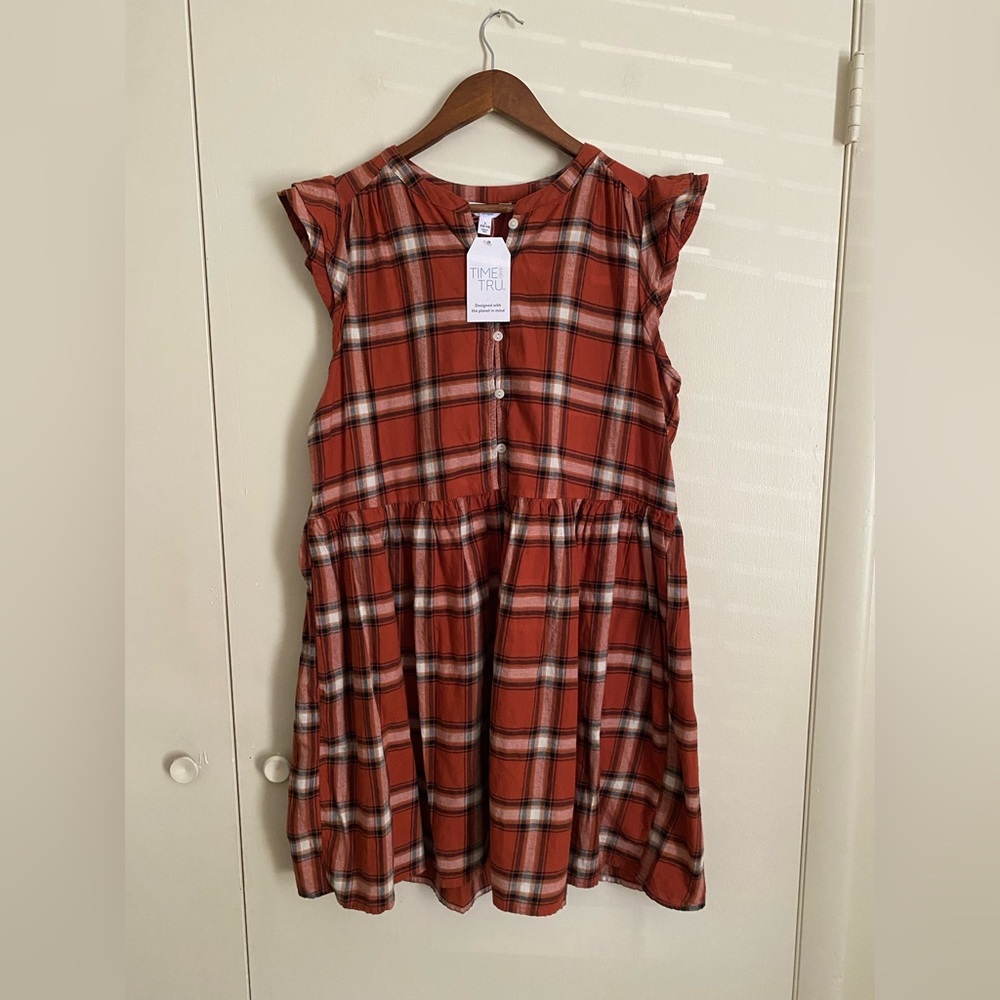 Plaid Flutter Sleeve Dress Size large